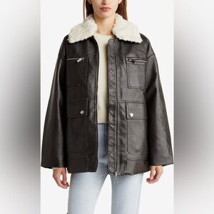 NEW! WeWoreWhat Long Vegan Leather Sherpa Collar Jacket Size M